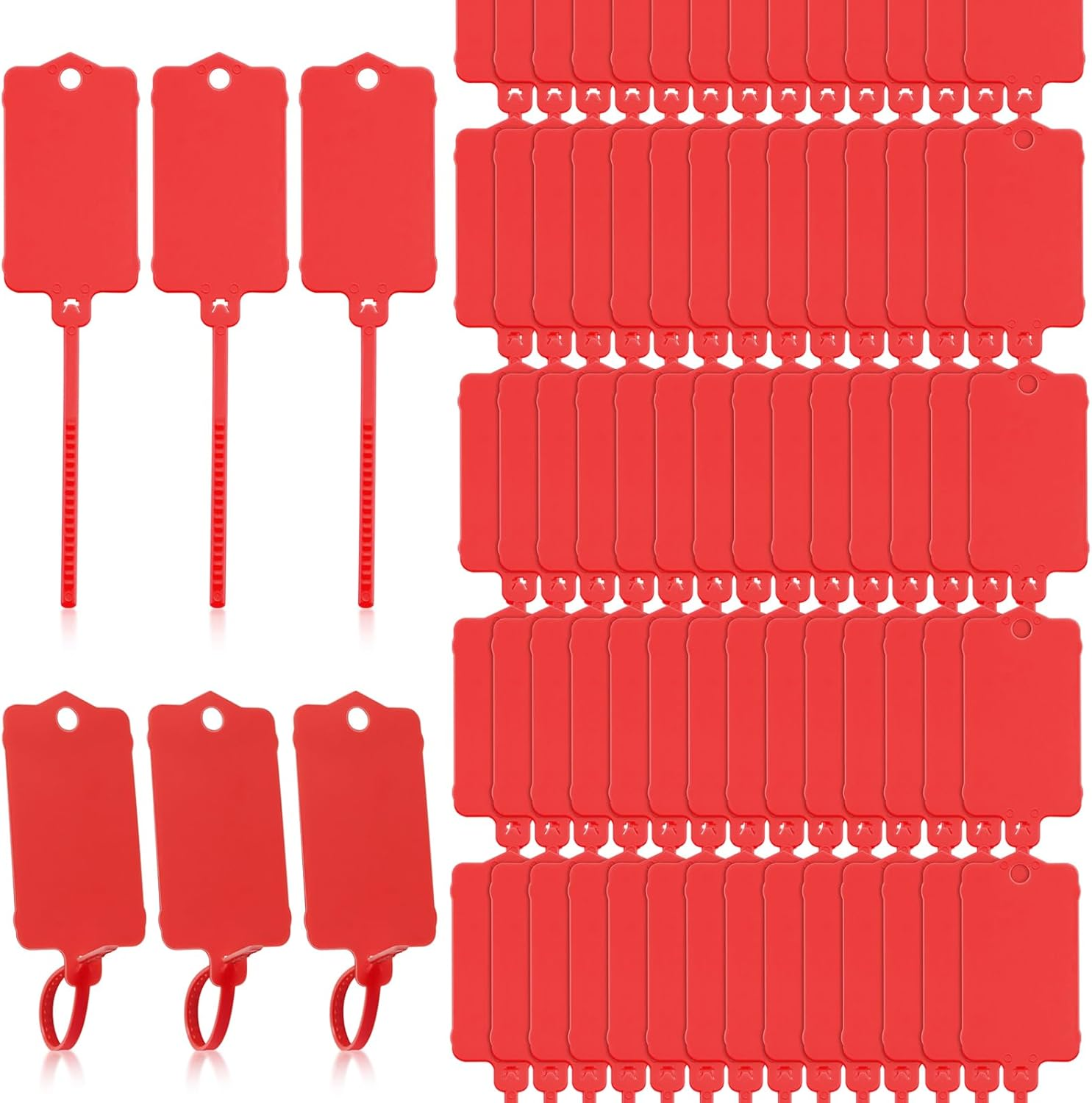 Leonbach Pack of 100 Plastic Shipping Tags, Waterproof Labels, Writable Hang Tags with Sealing Tape, Shipping Cable Ties, Label for Keys and Luggage