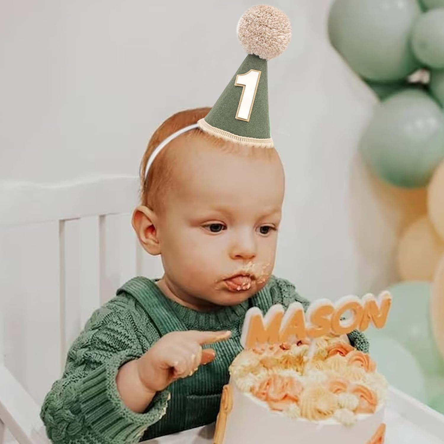 Agvgaza Wild One Birthday Hat - Wild/Woodland 1St Birthday Decorations,Deep Green Boys First Birthday Hat,Safari Jungle 1St Birthday Crown,Wild One Photo Props Cake Smash for Baby Boys image number 4