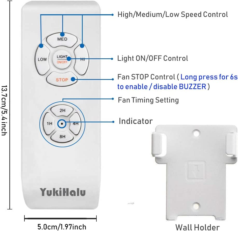 YUKIHALU 3-In-1 Small Size Universal Ceiling Fan Remote Control Kit, 4 Countdown Timing 3 Fan Speeds and Light On/Off, Wireless Remote and Receiver Kits for Ceiling Fan Lamp image number 6
