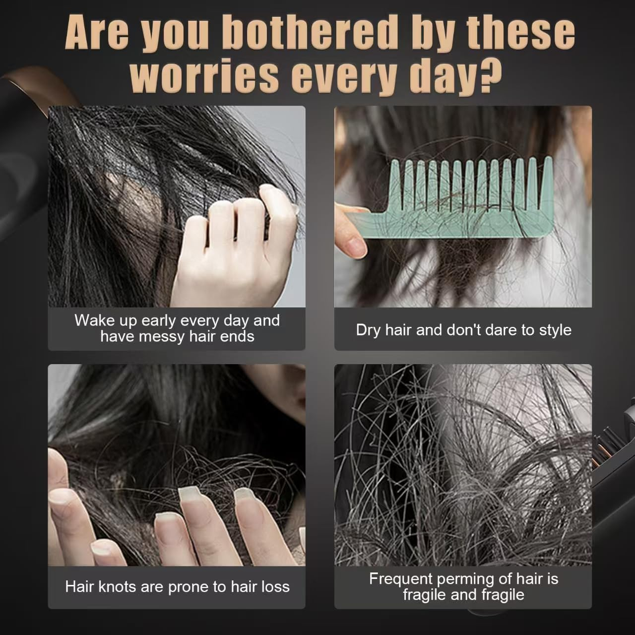 Hair Straightener Brush, Hair Iron with Built-In Comb,Wireless Heated Beard Straightener Comb with Ionic Technology, 3 Temperature Settings, Anti-Scald, Portable for Home Travel,Hair Straightener That Reduces Styling Time (Black Gold)