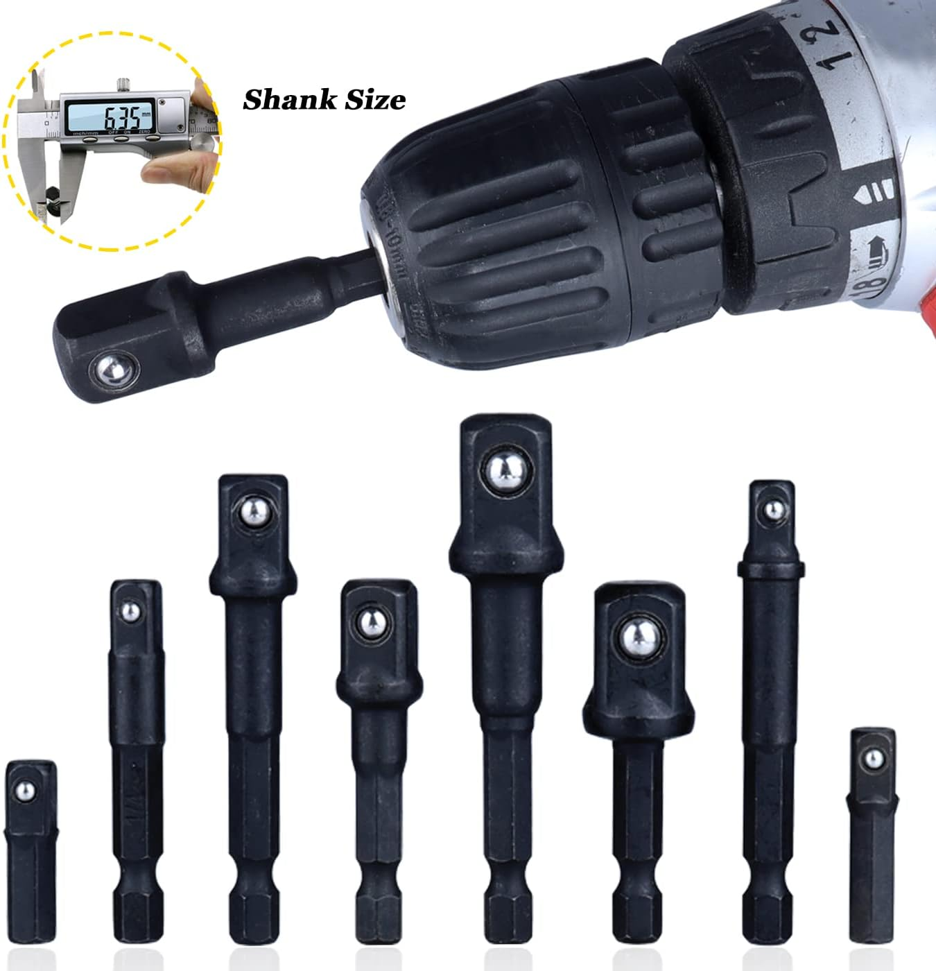 Bestgle 8 Pcs Impact Socket Adapter, 1/4 Inch Hex Shank Square Nut Driver Adaptor Power Drill Extension Bits Square Driver Drill Bit to Drive 1/4" 3/8" 1/2" Adapters Power Hand Tools Accessory image number 3