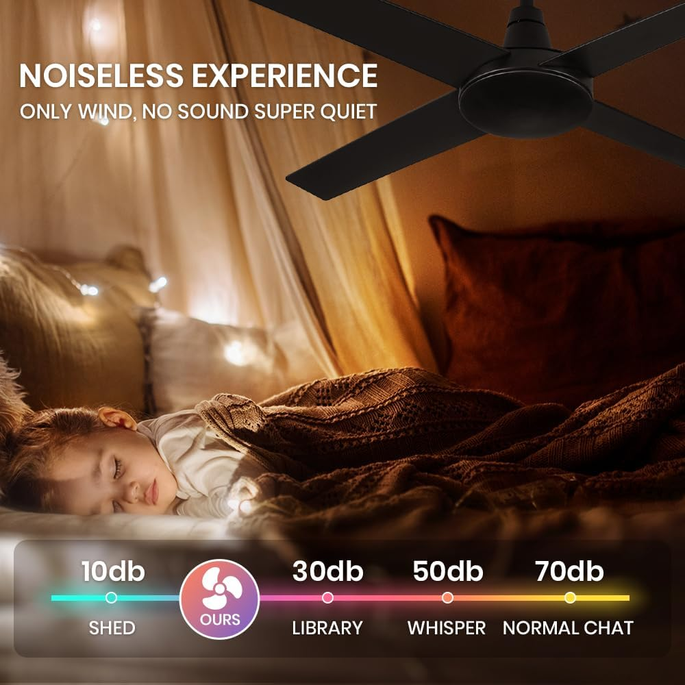 Krear 52" Ceiling Fan with Remote Control, Wood Ceiling Fans with 4 Blades, 6 Speed DC Motor, Indoor Outdoor Ceiling Fan for Patio, Bedroom, Living Room, Office, Black image number 5