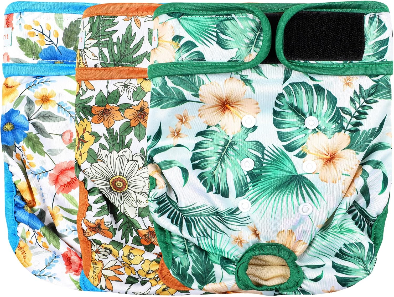 Langsprit Washable Female Dog Diapers (3 Pack) - No Leak Reusable Diapers for Doggy Female in Period - Highly Absorbent Dog Heat Panties with Adjustable Snaps (Rabbit, Owl, Lion, Medium)