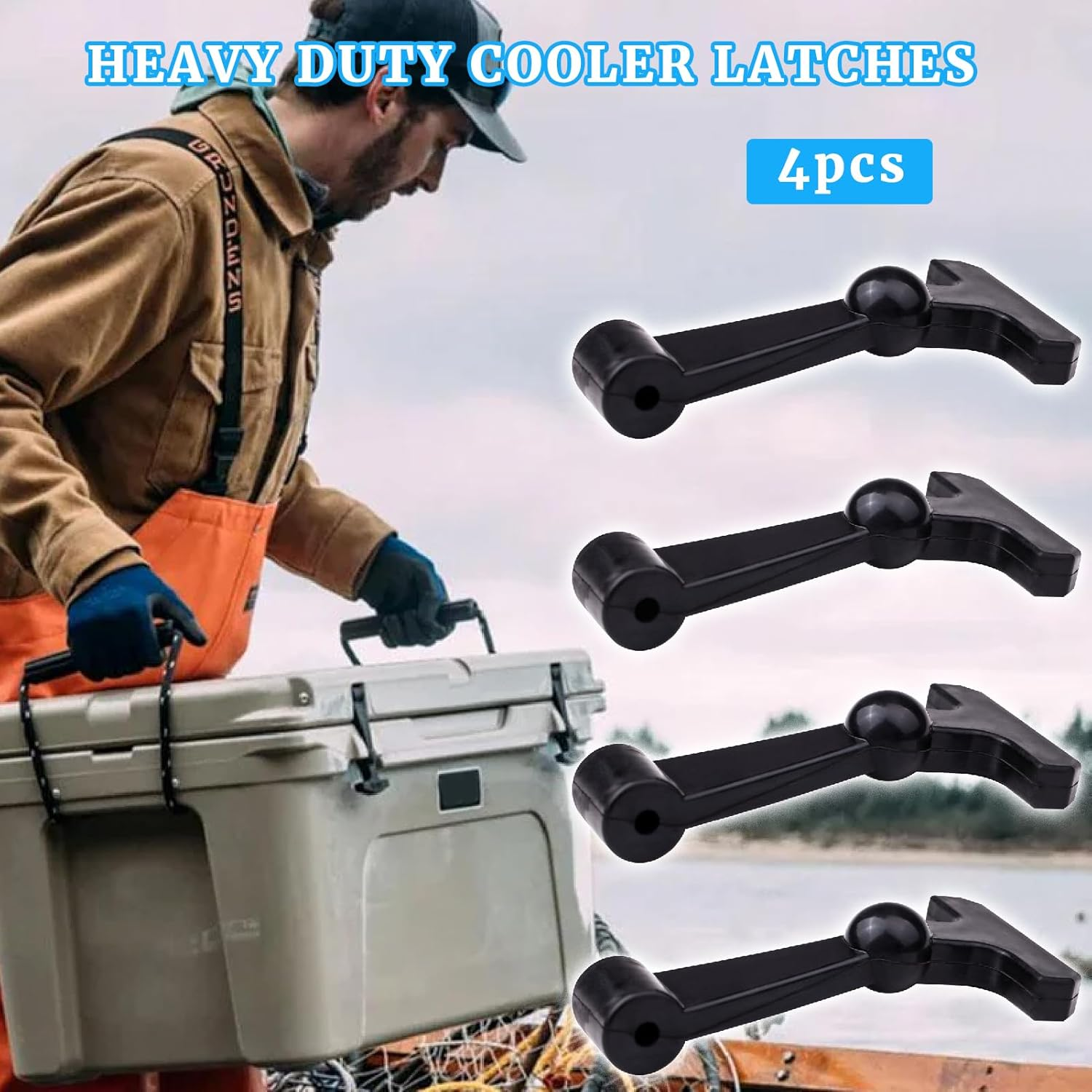 Gtpartes 4 Pcs Heavy Duty Cooler Latches Replacement Compatible with YETI Tundra RTIC and Other Related Coolers Lid Latch Parts Accessories Ergonomically Improved Design Black