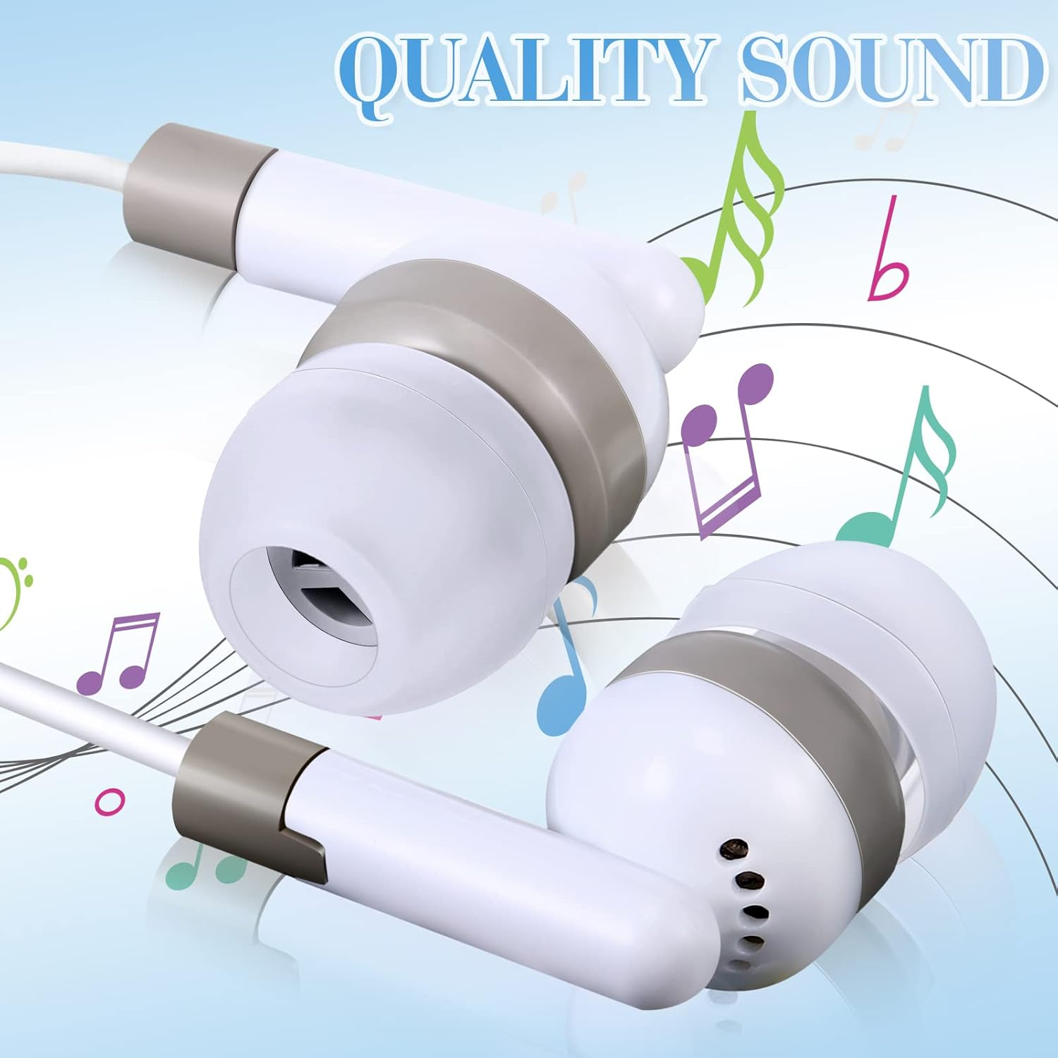 Konohan 100 Packs In-Ear Headphones Wired Earbuds Headphones for Kids Headphones for Classroom Wired Earphones for Students Kids Adults School Library Laptop (White) image number 2