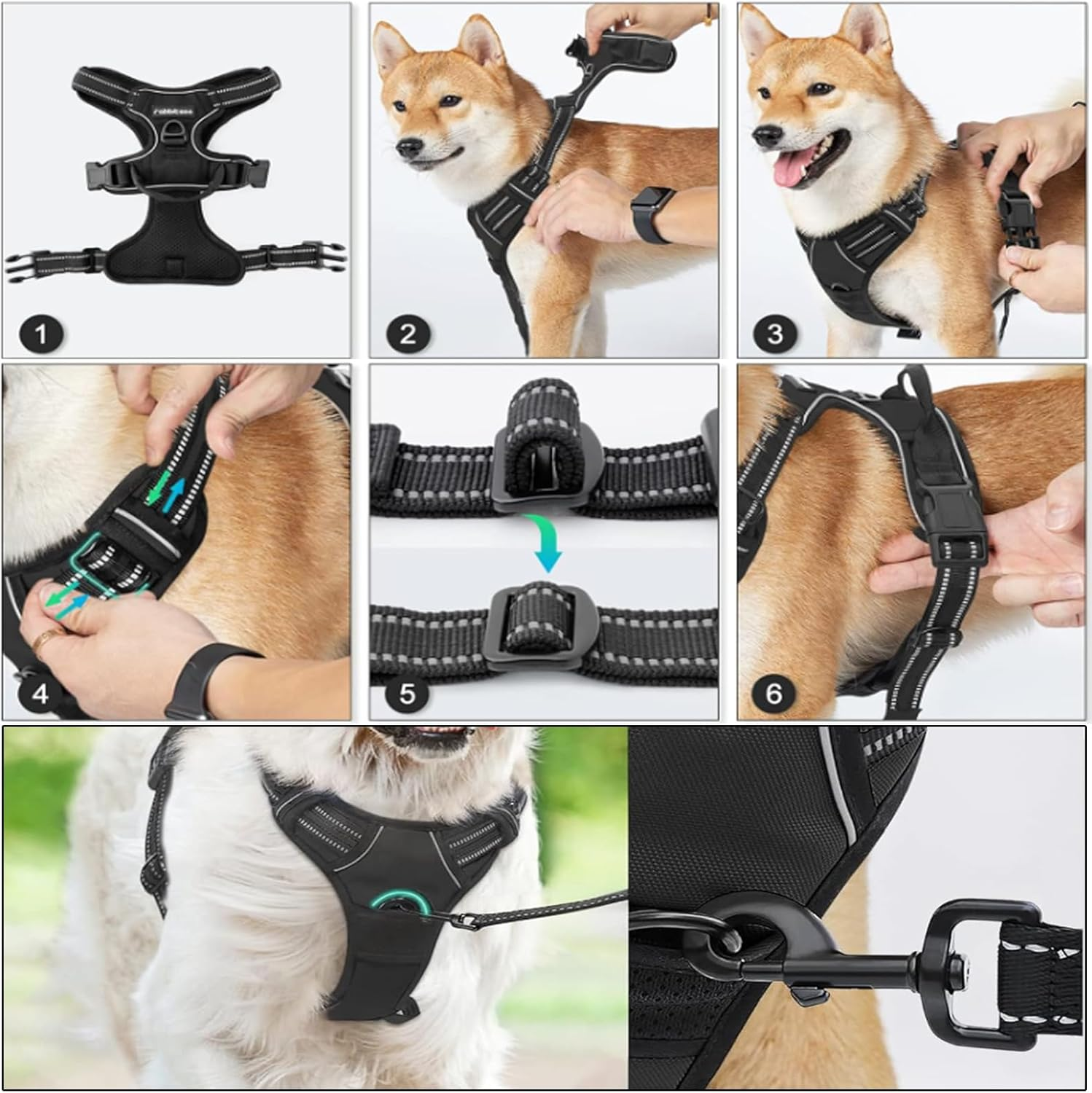 Reflective Dog Harness, Dog Harness, Medium Dogs, No-Pull Dog Harness, Breathable, for Large, Medium, Small Dogs for Daily Walking, to Prevent Dogs Running around (56-69 Cm) image number 6