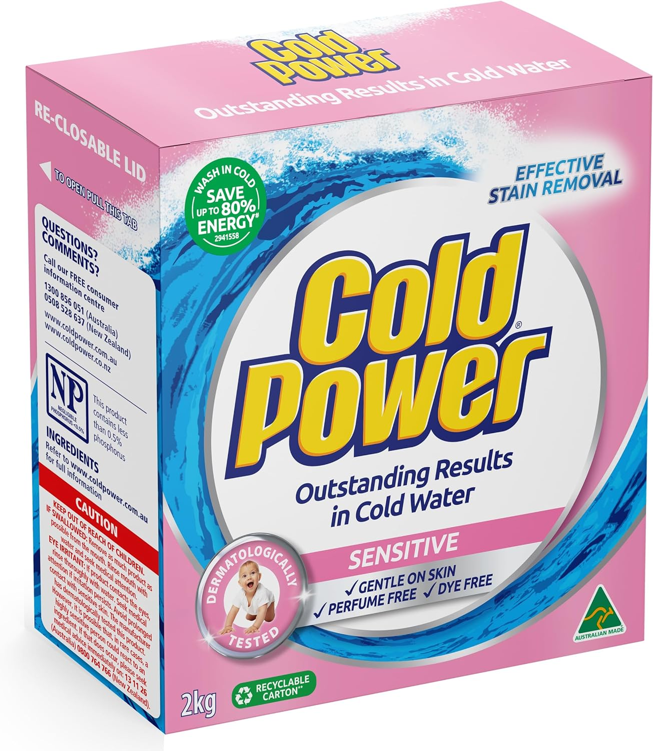 Cold Power Sensitive Pure Clean, Powder Laundry Detergent, 2Kg, Suitable for Front and Top Loaders image number 1