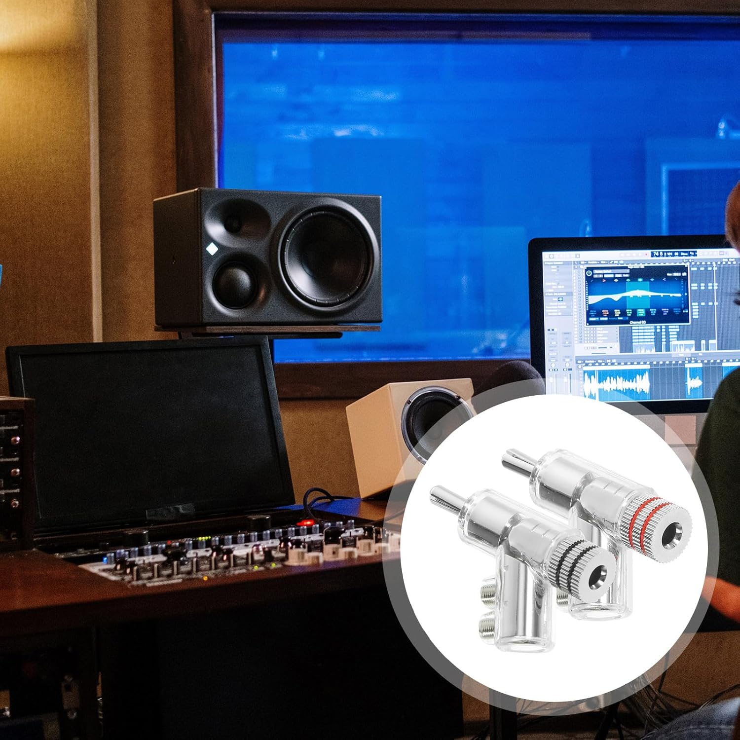 FUNNETOYU 2Pcs Right Angle Banana Plugs for Speaker Wire, Gold and Rhodium Plated Solderless Connectors Compatible with Amplifiers and Loudspeakers for Home Audio and Sound Systems image number 1