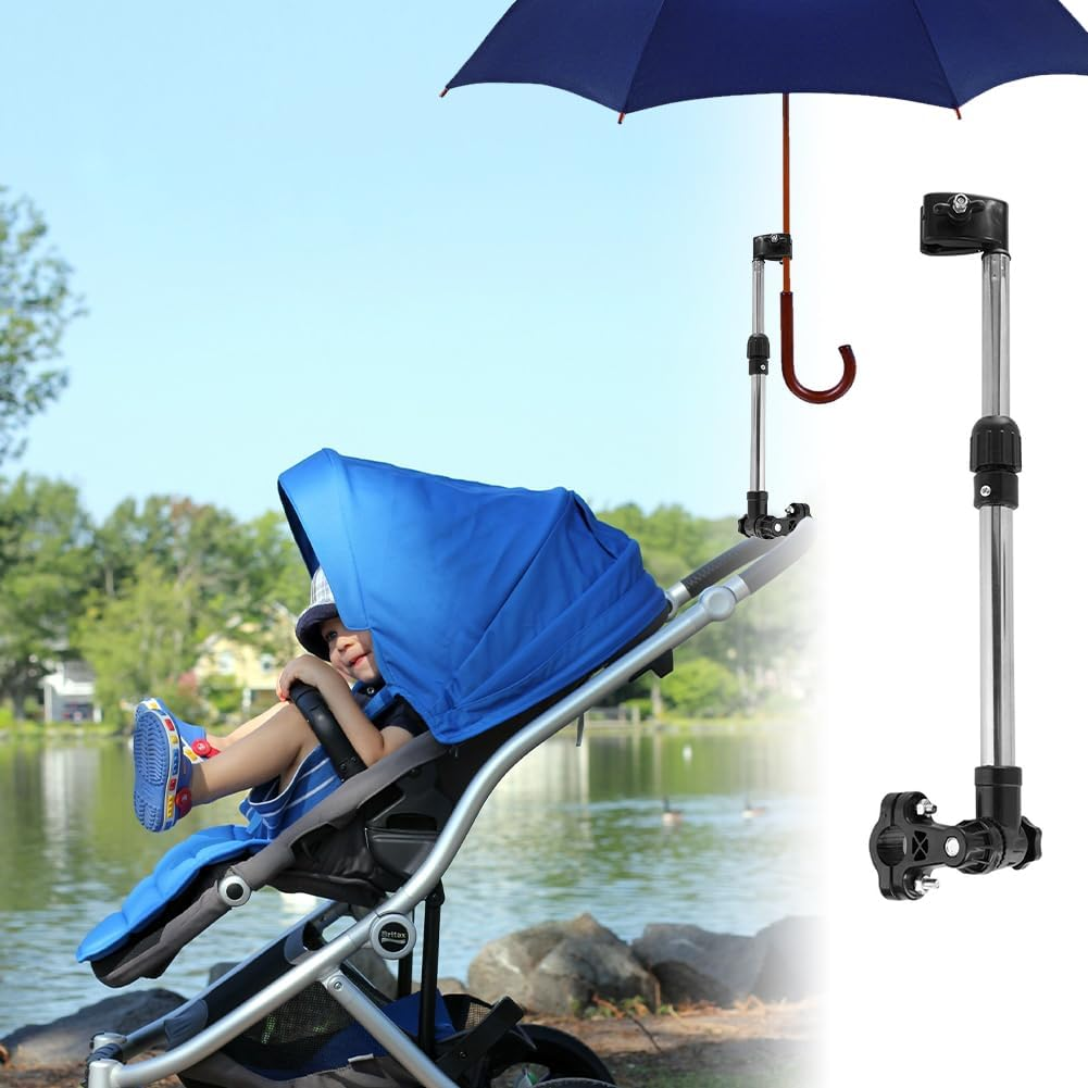 Umbrella Mount Holder, Bicycle Umbrellas Stand Adjustable 360 &deg; Retractable Stainless Steel Bike Support Bar Holder Mounted Frame Handle Connector for Electric Walker Wheel Chair Cart Pram image number 1