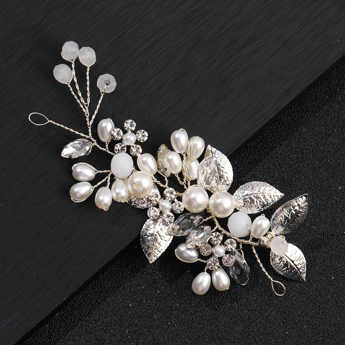 Brateuanoii Silver Crystal Headband, Flower Leaf Headpiece, Wedding Hair Accessories for Bridal, Hair Accessories for Women and Girls image number 1