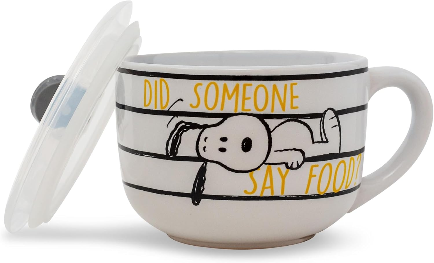 Silver Buffalo Peanuts Snoopy and Woodstock Ceramic Soup Mug with Vented Plastic Lid, 24 Ounces, 1 Count (Pack of 1) image number 3