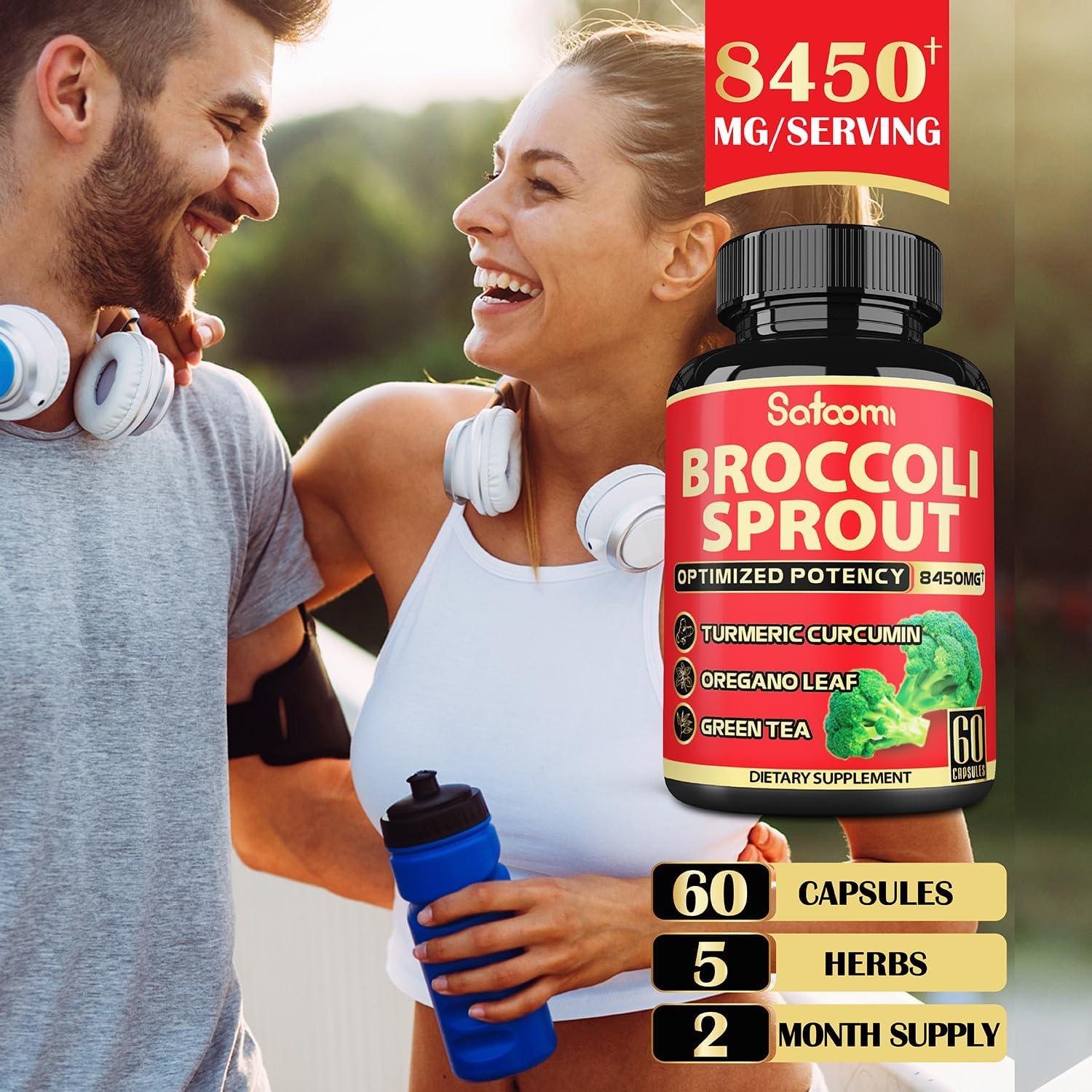SATOOMI 1Pack 60 Caps for 2 Month Supply - Broccoli Sprouts Extract Complex with Turmeric, Oregano, Green Tea, and Black Pepper - 5 Herbs image number 4