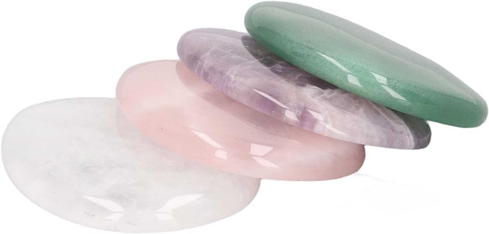 Thumb Worry Stone, 4 PCS Amethyst, Rose Quartz, Green Aventurine and Clear Quartz Healing Crystal Pocket Palm Stone, Chakra Stones, Oval Pocket for Anxiety Stress Relief, image number 4