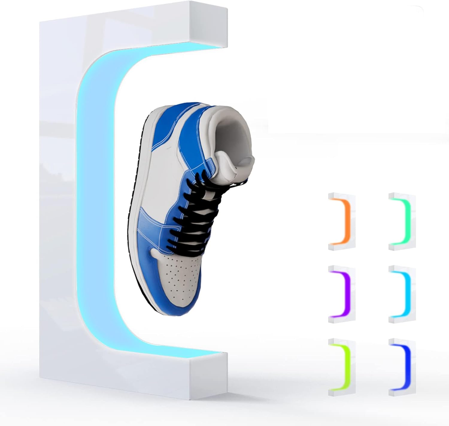 KAIGITE Magnetic Floating Shoe Display Stand, Rotating Levitation Shoe Rack with 16 Colors LED Lights, Levitating Sneaker Stand Holder for Shoe Collection Advertisement Exhibition (White)