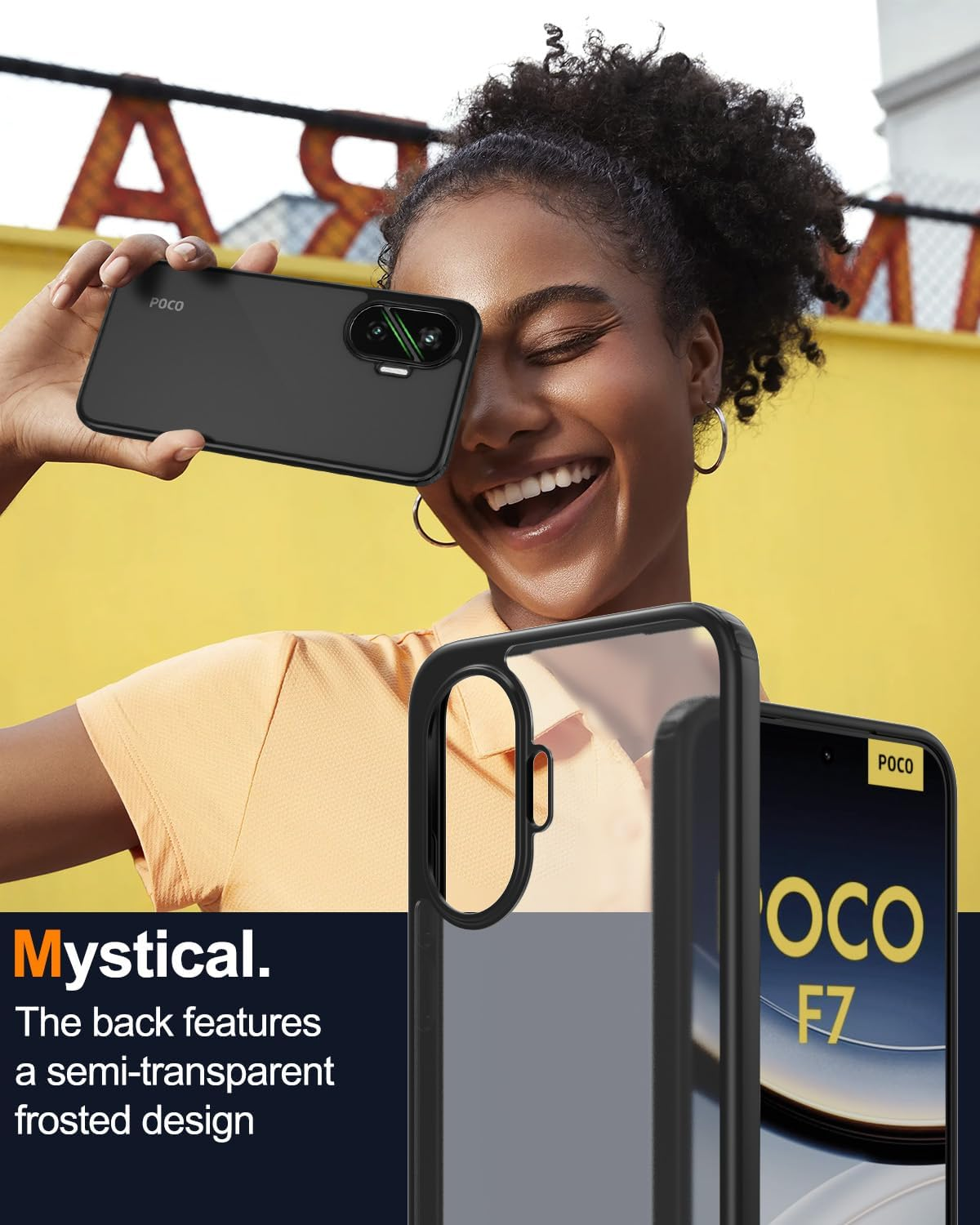 Case for Xiaomi Poco F7 - [Matte Translucent] [Military Standard Protection] [Ultra Slim Hybrid Design] Shockproof Case (Black) - Black image number 2