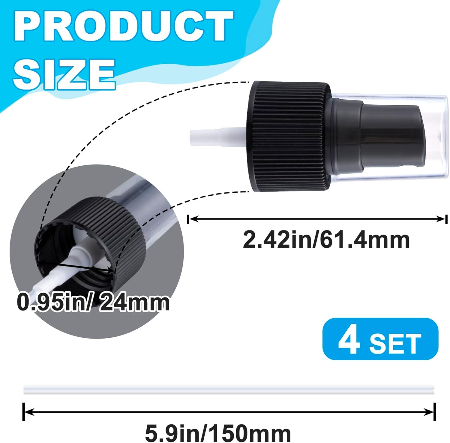 Alpinleux 4 Pcs Spray Bottle Top, Nozzle Sprayer Tops Replacement, Plastic Fine Mist Sprayer Pump for Essential Oil, Cleaning Solutions (24/410 Cap Size, Black) - White image number 4