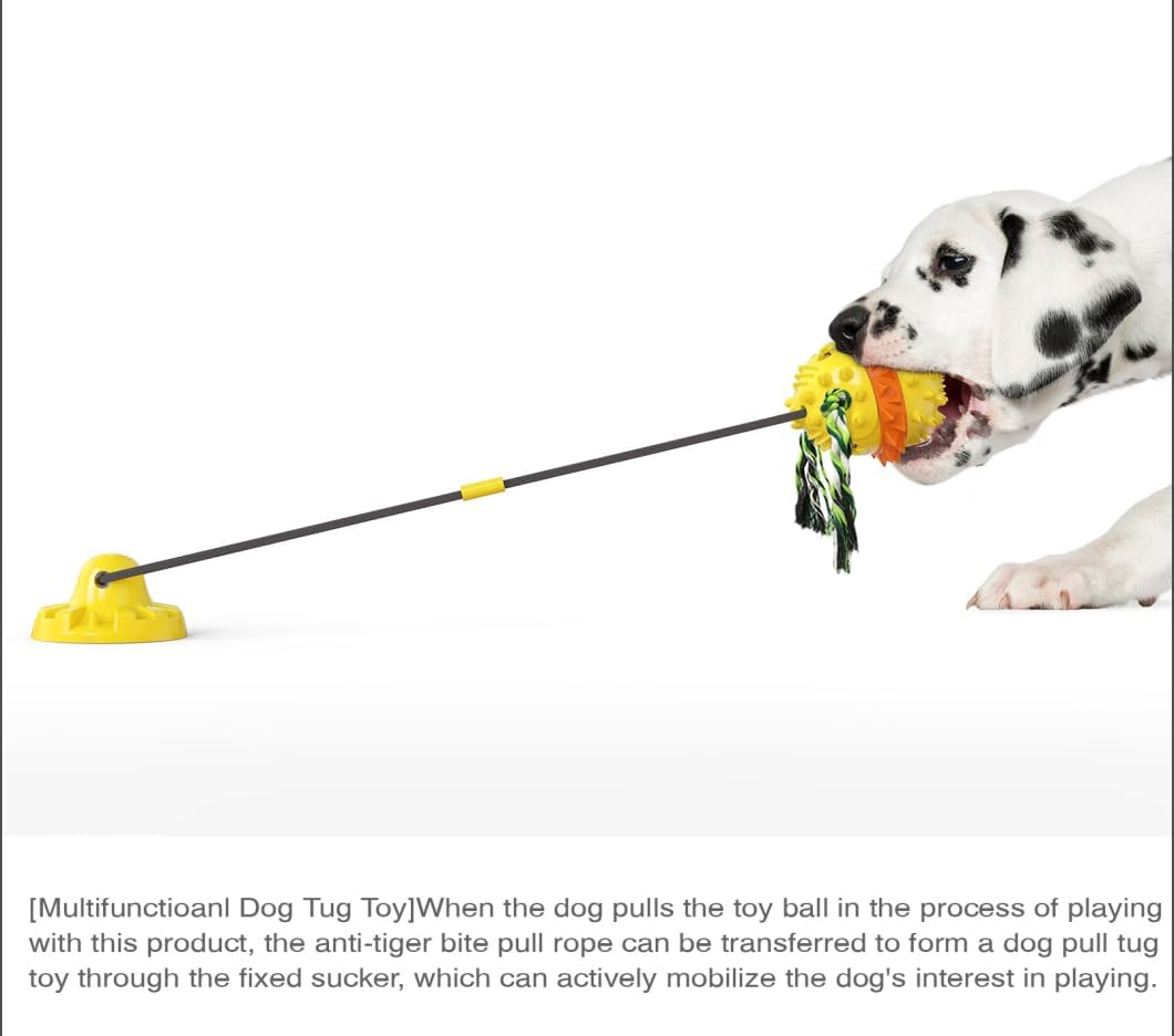 CYBERNOVA Interactive Dog Toy for Aggressive Chewers,Puzzle Treat Food Dispensing Ball Toy,Suction Cup Dog Toy Tug of War (Yellow) image number 2