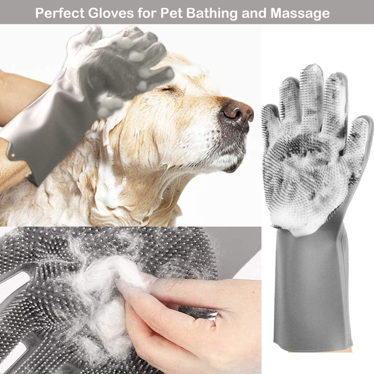 Mumoo Bear Pet Grooming Gloves - Heat Resistant Silicone Gloves with High-Density Teeth, Enhanced Five Finger Design for Bathing and Massaging Dogs and Cats image number 6