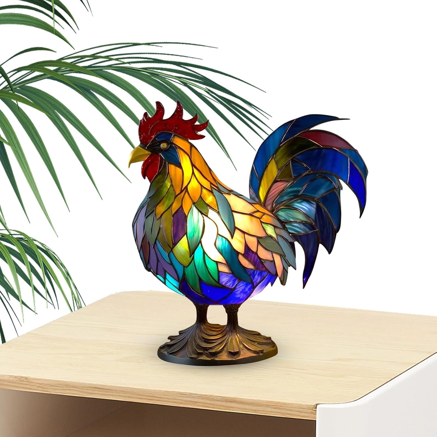 Stained Glass Table Lamp - Rooster Stained Glass Resin Lamp | Retro, Home Decoration, Housewarming for Living Room Bedroom Home Puchen image number 5