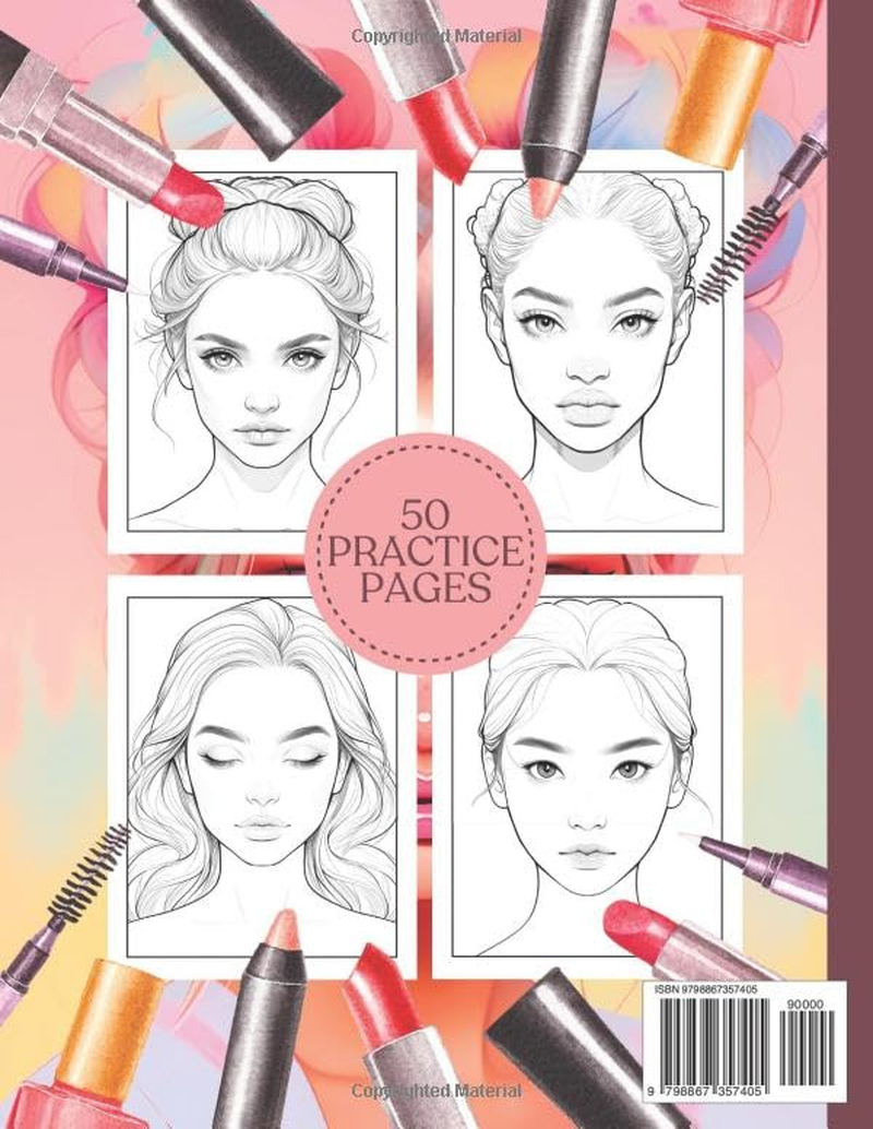 Makeup Practice Coloring Book: 50 Face Charts for Professional Make up Artists, Beginners, Teen Girls & Kids | Make-Up Gift for Adults & Tweens image number 1