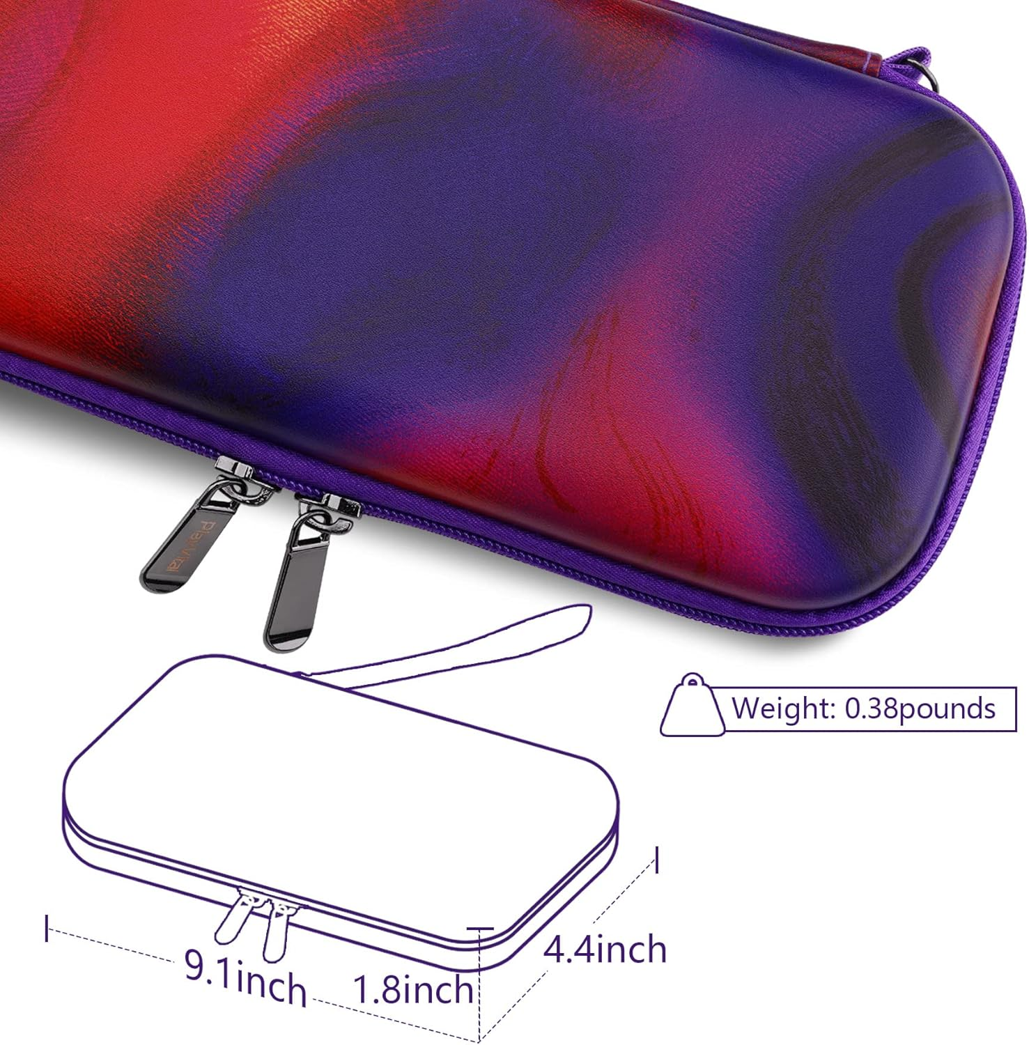 Playvital Carrying Case for Nintendo Switch Lite, Portable Pouch Storage Handbag Travel Bag Protective Hard Case for Switch Console W/Thumb Grip Caps & 10 Game Card Slots - Purple Red Swirl image number 2
