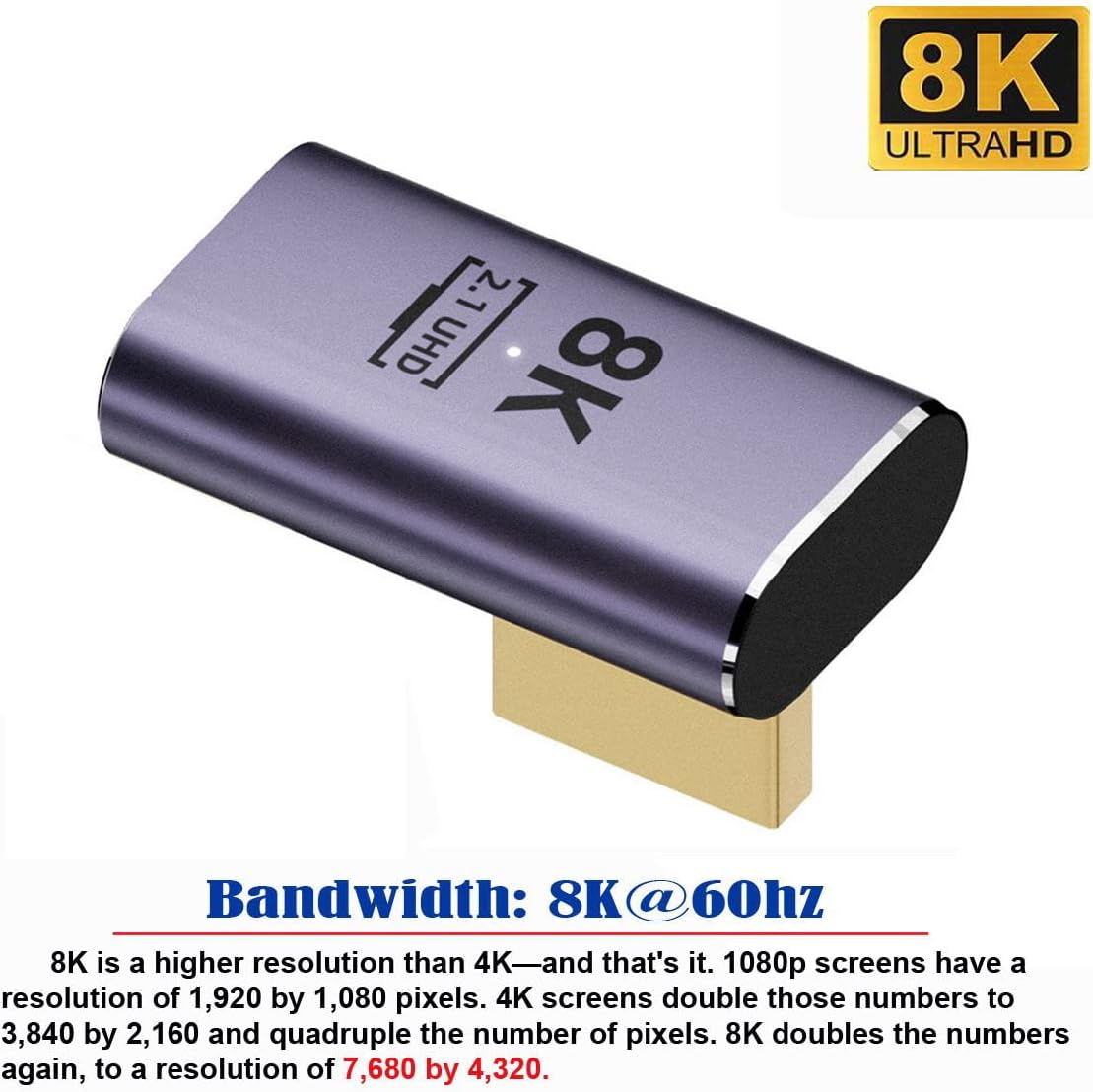 YC&deg; CY 8K Cable HDMI Male to HDMI 2.1 Female Vertical 90 Degree Left Angled Low Profile UHD Extension Adapter Support 8K 60Hz HDTV