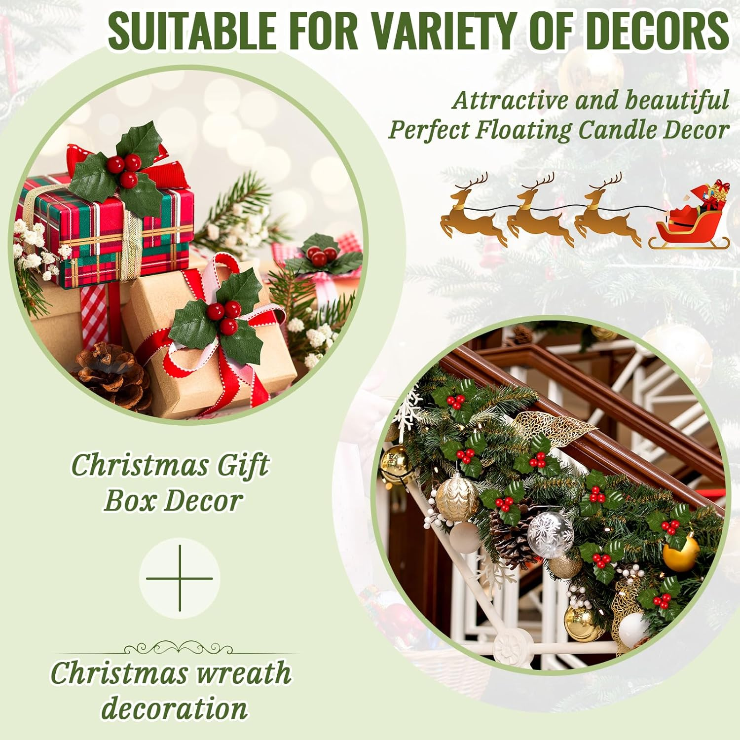 50 Pieces Christmas Holly Berries for Crafts Faux Berries Flowers and Holly Leaves Christmas Wreath Fillers for Vase Fillers Floating Candle Table Centerpiece(Red) - Mixed Color image number 6