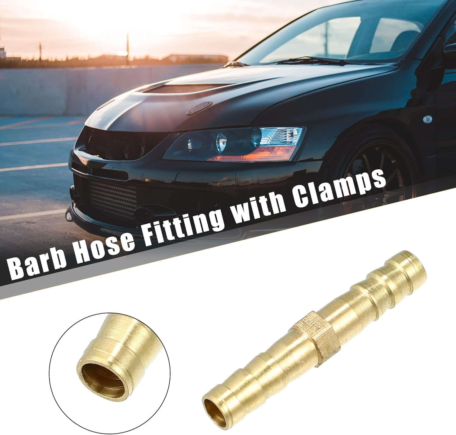 X AUTOHAUX 1 Set 6Mm Copper Hose Barb Fitting Connector for Joiner Air Water Fuel Pipe with 10 Clamps