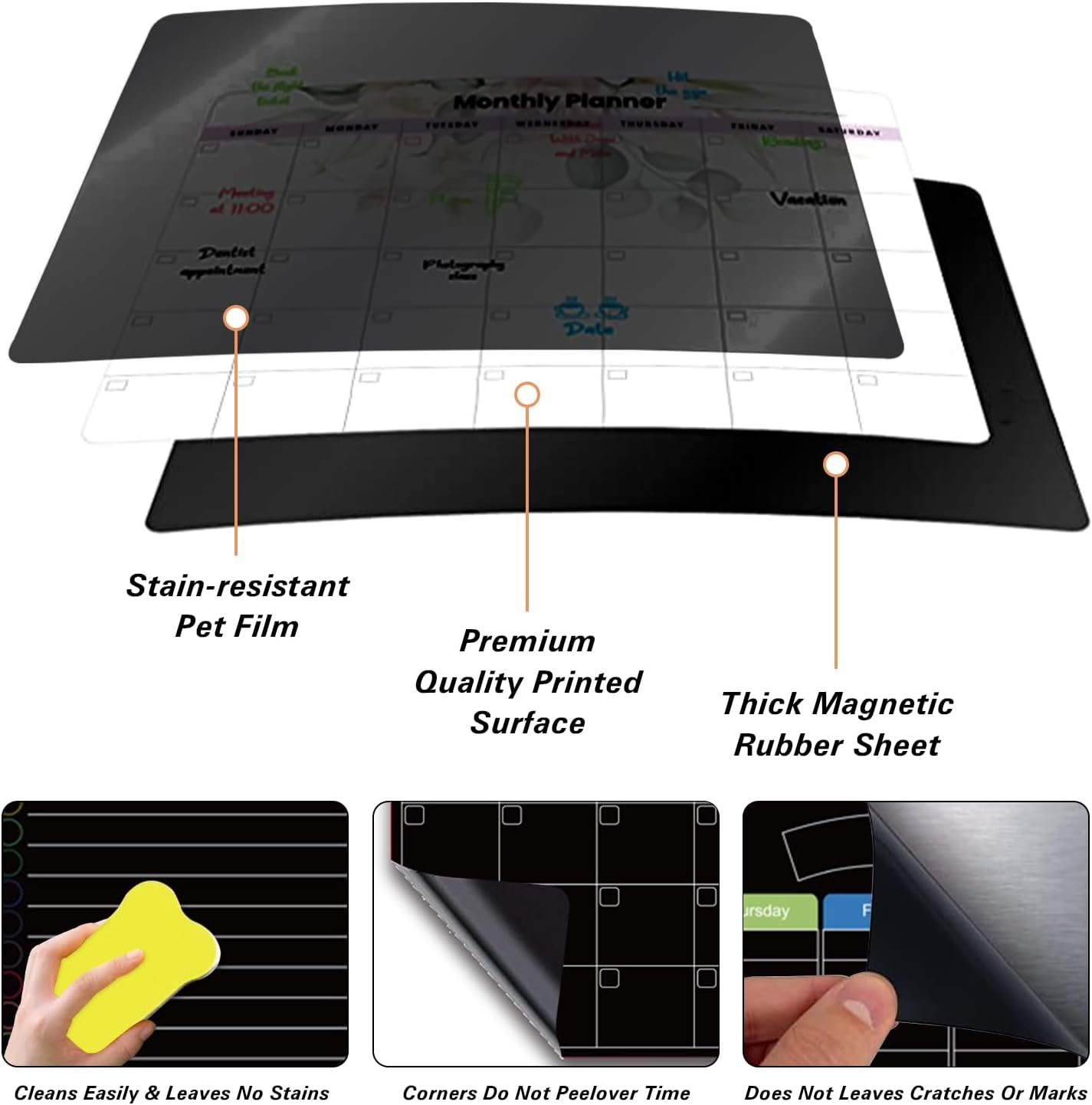 Yakiter 3Pcs Magnetic Fridge Calendar, Monthly, Weekly & Shopping List Refrigerator Planner, Reusable Calendar with Dry Erase Board and 8 Markers, Kitchen Whiteboard (3 PCS) image number 4