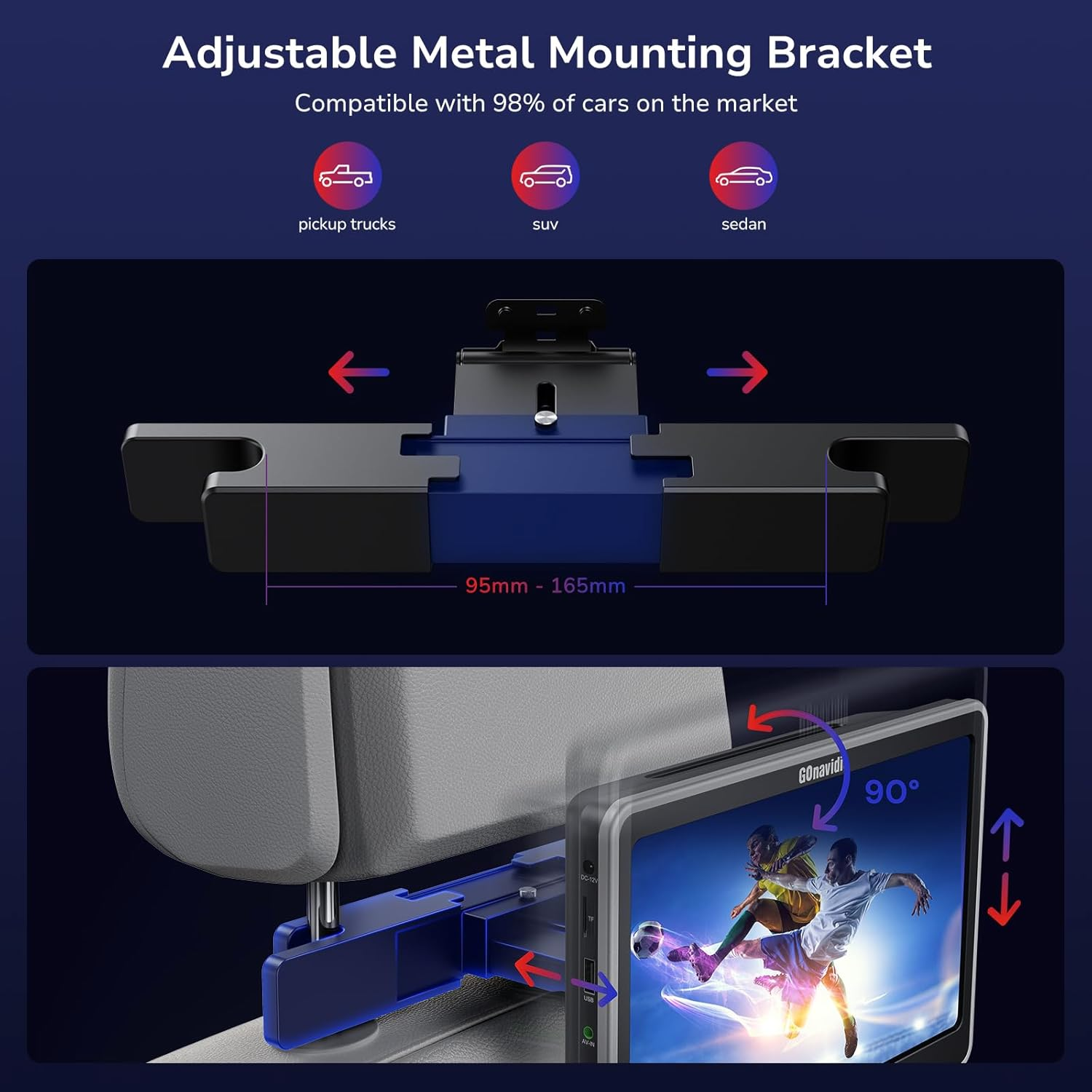 Gonavidio 10.1&rdquo; Dual Car DVD Player with HDMI Input, Car TV for Back Seat with Auto Suction-Type Disc In, Play a Same or Two Different Movies, 2 Headphones Mounting Brackets, USB/TF Card, Last Memory image number 4