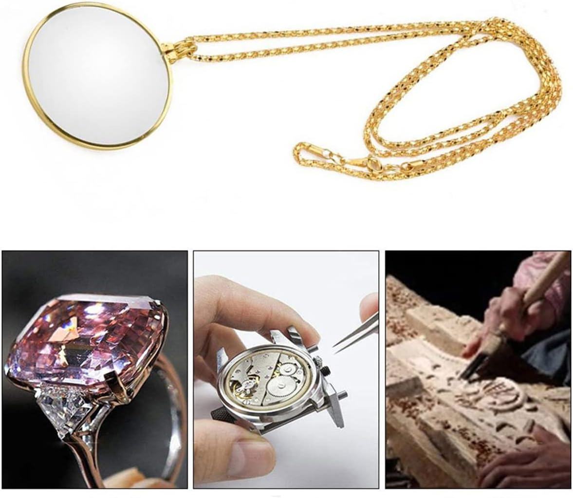 Meichoon Hanging Neck Reading Eye Glasses 5X Alloy Magnifier 2Pcs Set Women Reading Newspaper Gold and Silver UC30 image number 2