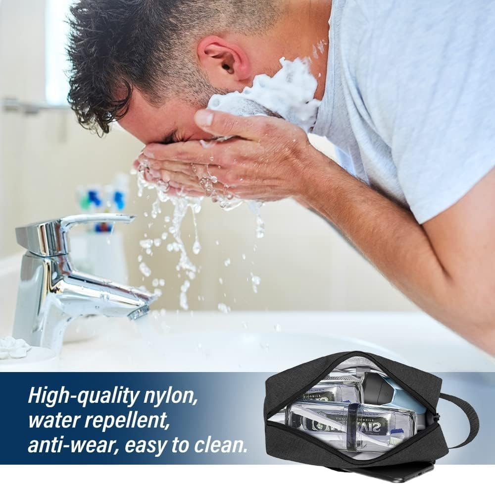 Waterproof Toiletry Bag for Men - Travel Shaving & Cosmetic Organizer with Handle, Portable Gym Shower Bathroom Essentials Bag, Durable Water-Resistant Toiletries Accessories (Black) image number 5