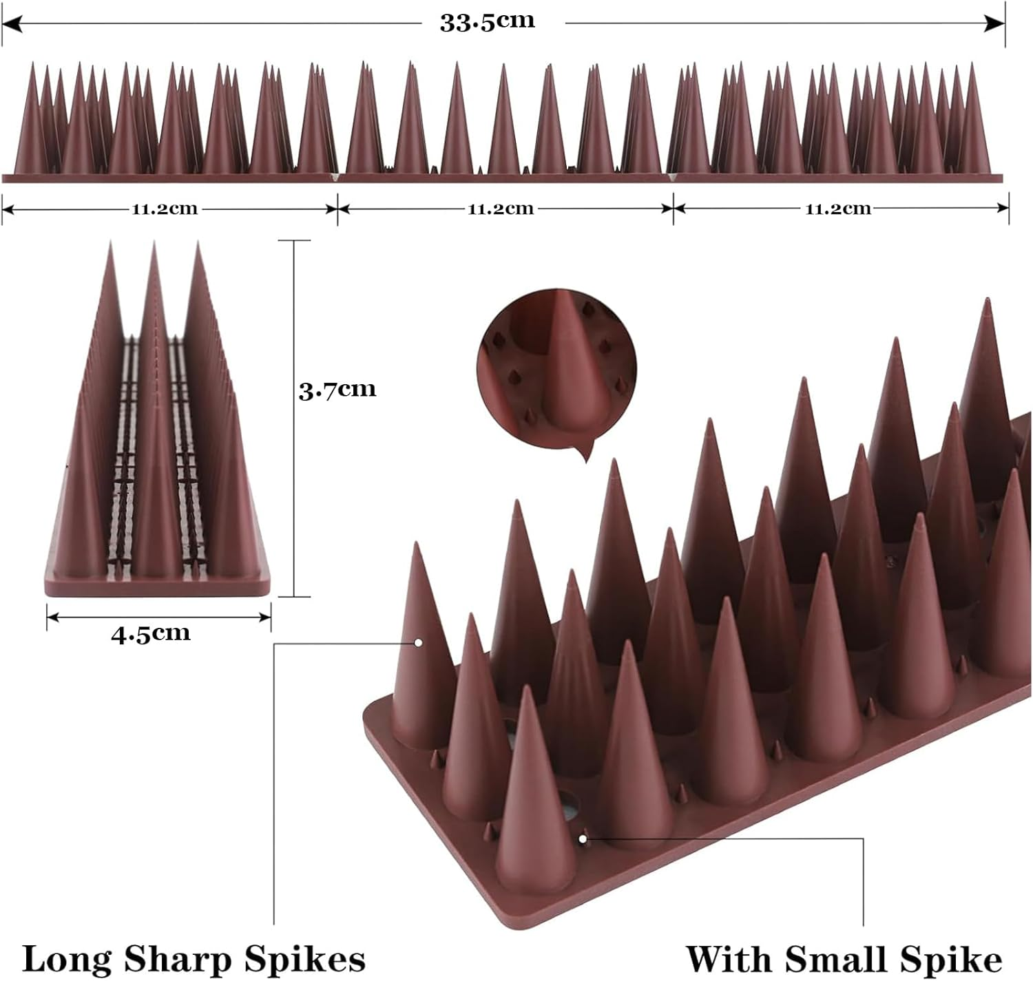 12Pack Bird Spikes, outside Bird Defender Spikes to Keep Birds Away, Plastic Bird Deterrent Spikes for Small Birds Pigeon Squirrel Raccoon Cats, Brown 33 * 4.5 * 4Cm image number 4