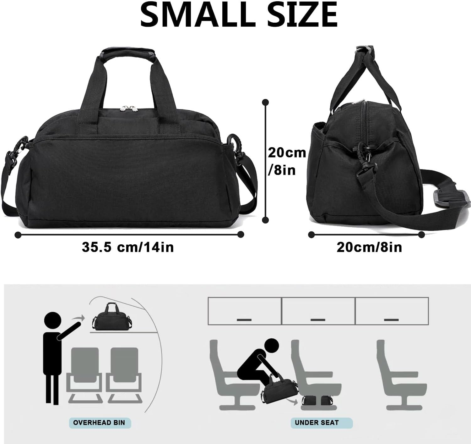 14" Compact Unisex Sport Duffel with Travel-Ready Design, Ultralight Carry-On Gym Bag for Fitness Enthusiasts & Active Lifestyles - Black image number 4