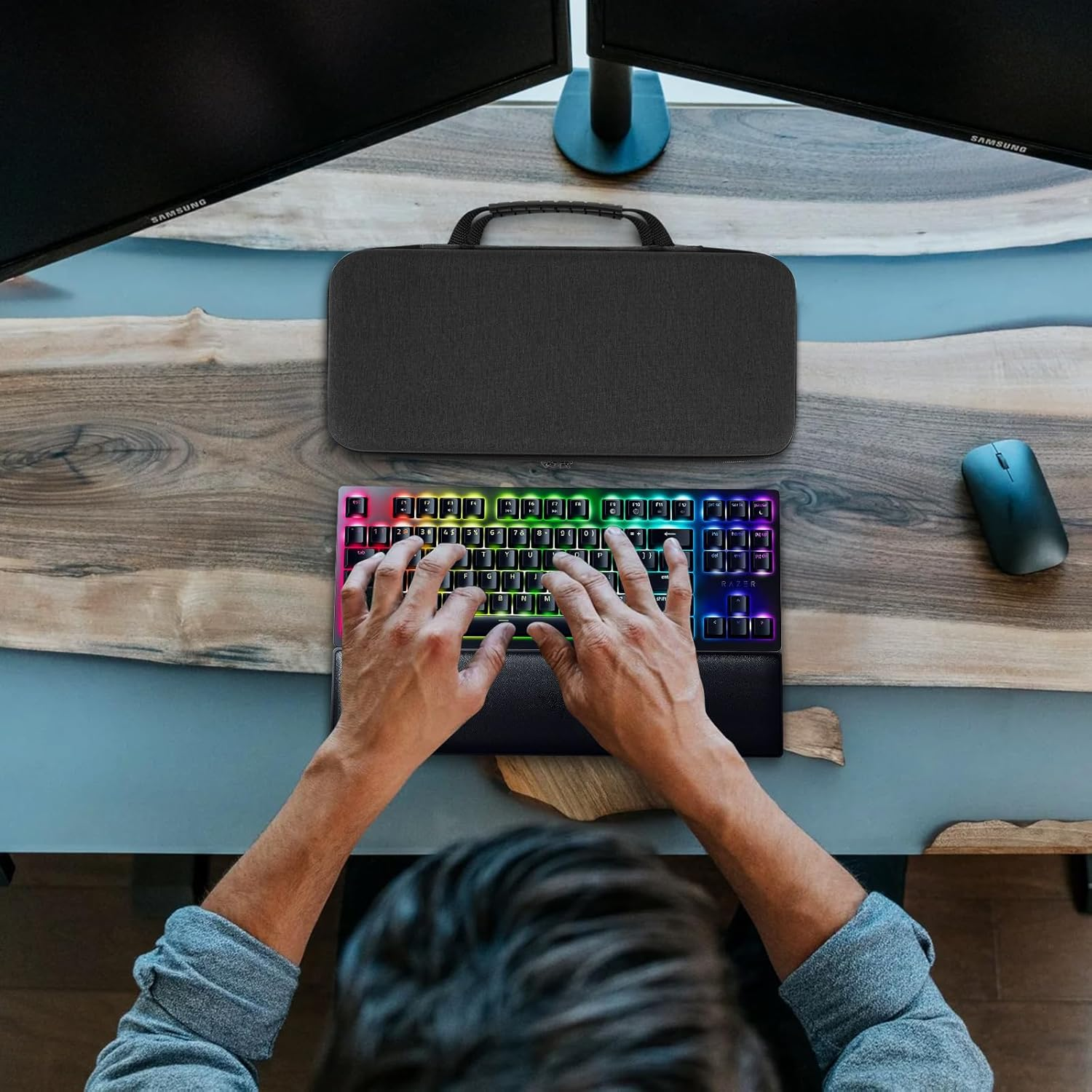 Linkidea Hard Travel Case for TKL Tenkeyless Keyboard, Computer 87 Key Wireless/Wired Keyboard Carrying Case Protective Storage Box Bag, Compatible with Razer Huntsman V2 TKL Tenkeyless Keyboard