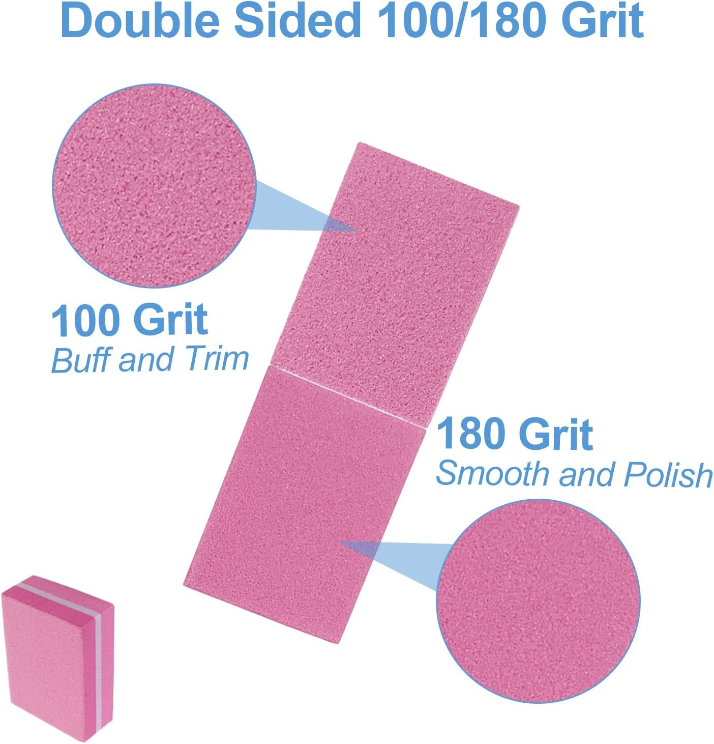 Nail Buffers (100 Pack), Mini Buffer Block Nail File for Acrylic and Natural Nails, 100/180 Grit Nail Buffer Block Bulk Buffing Blocks for Nail Buff Professional Manicure File Blocks Set Hot Pink image number 5