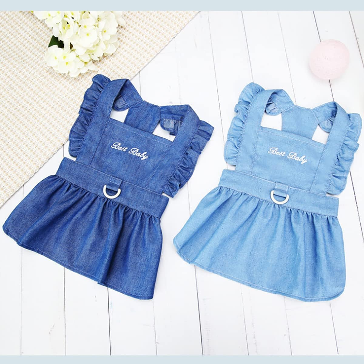Dog Dress Puppy Luxury Skirt Dog Clothes Princess Dresses Wedding Evening Dress Tutu Skirt Denim Skirt for Small Dog Girl Light Blue M image number 3