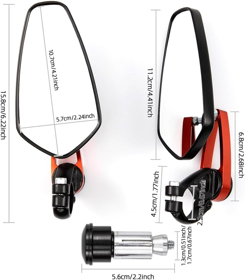 7/8" 22Mm Bar End Rear Mirrors Motorcycle Accessories Motorbike Scooters Rearview Mirror Side View Mirrors Moto for Cafe Racer Wide Angle Blind Spot Free Motorcycle Rearview Mirror - 1 Black image number 2