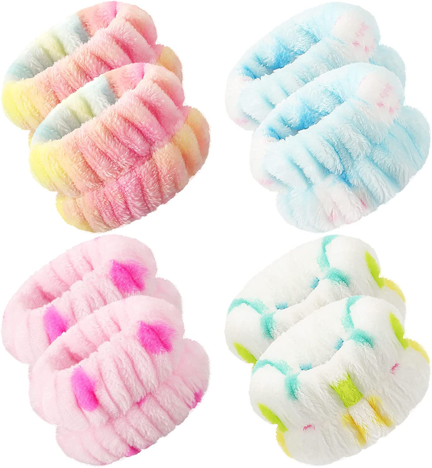 Microfiber Wrist Wash Towel Bands - Set of 4 Absorbent Wristbands for Face Washing, Sweat Control Spa-Grade Wristbands for Women and Girls Prevents Liquid Spills