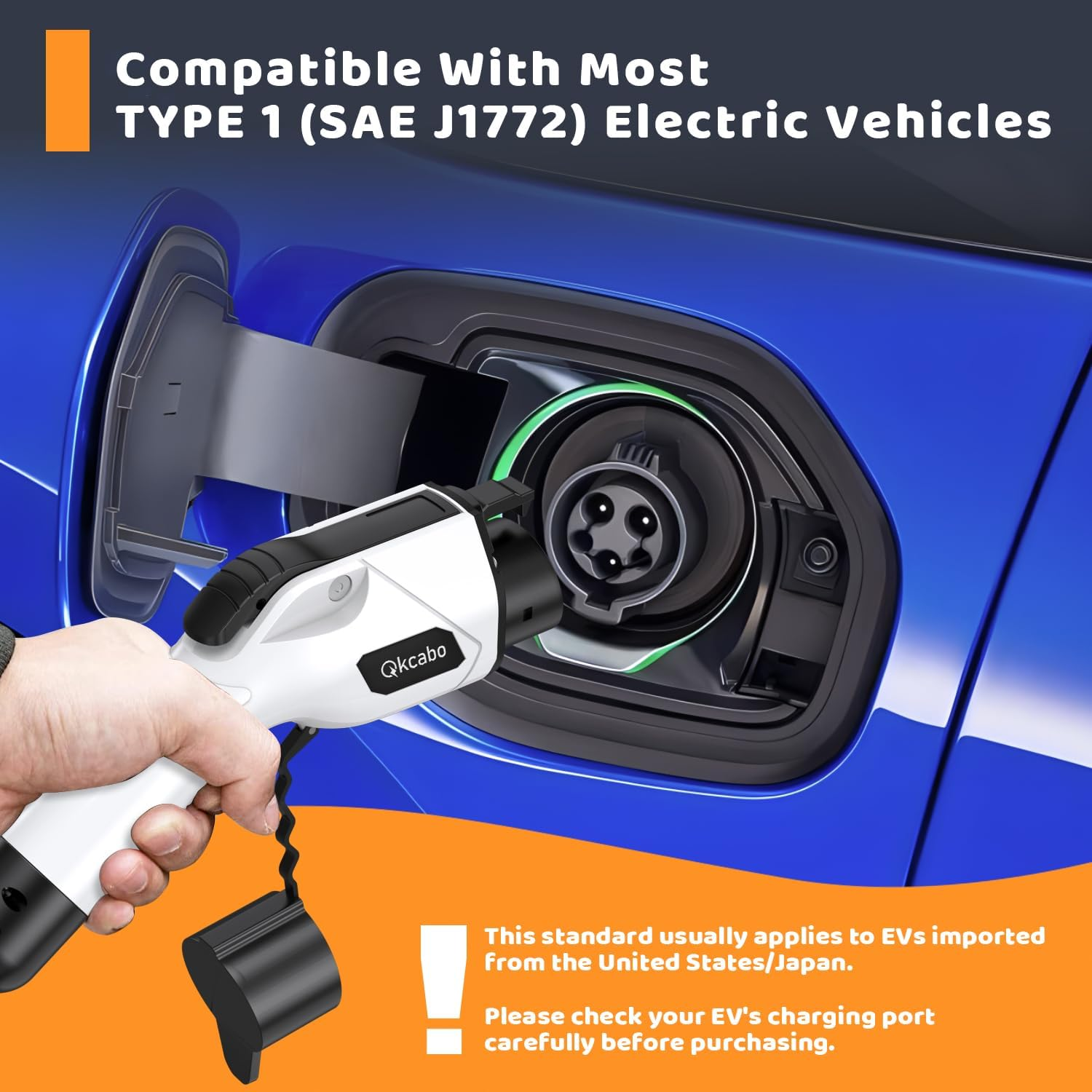 Qkcabo Type 1 EV Charger, 5 Meters Charging Cable 10A/15A 240V, Australian 15A Charger EV, Adjustable Current for SAE J1772 Electric Vehicle Car/Phev