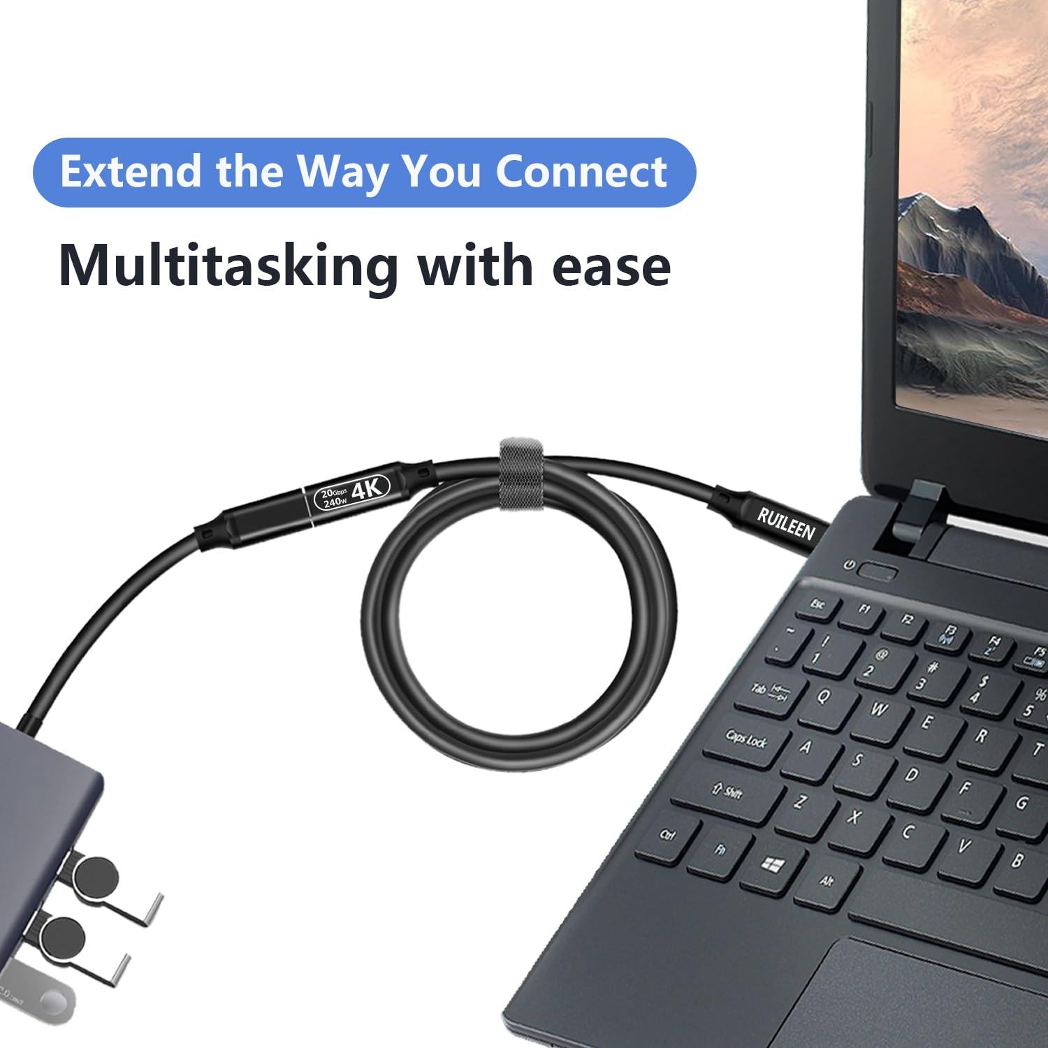 USB C Extension Cable 2 M, 20Gbps/240W/4K@60Hz USB C Extender Male to Female Type C USB 3.2 Gen 2 Charging/Data Sync Cord Braided Nylon for Macbook Air/Pro, PSVR2, Portable Monitor, Hub, Phone image number 6