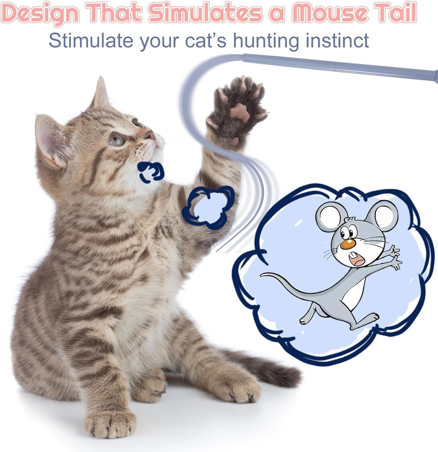 Cat Angel Long, Pack of 2 Cat Toy, Self-Employment, Silicone Teaser, Cat Wand Toy, Silicone Mouse, Tail Cat Toy, Cat Fishing Toy, Cat Fishing Rod image number 1