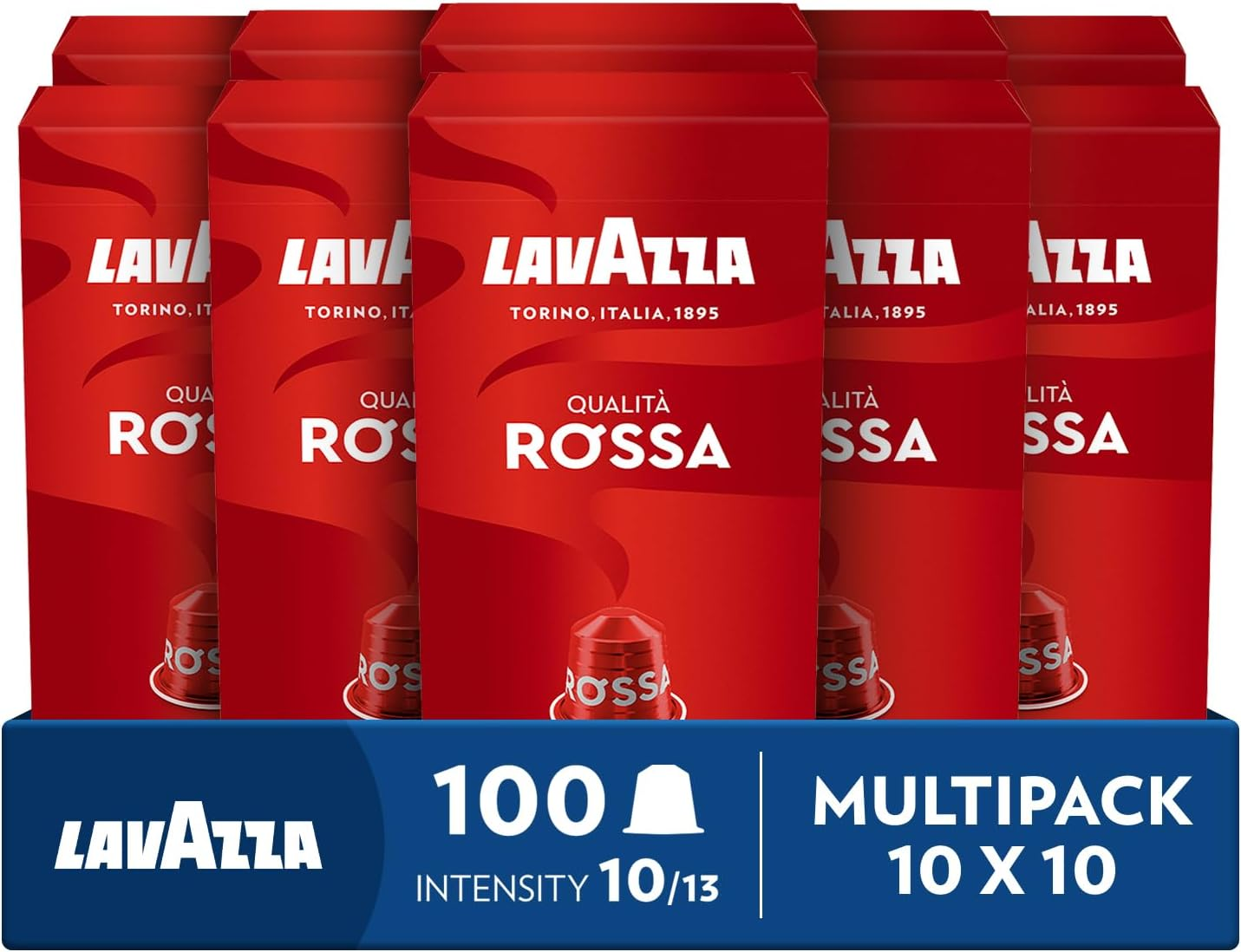Lavazza, Qualit&agrave; Rossa, 100 Coffee Pods Compatible with Nespresso Original Machines, Chocolate Notes, Arabica & Robusta, Intensity 10/13, Medium Roasting, 10 Packs of 10 Coffee Pods