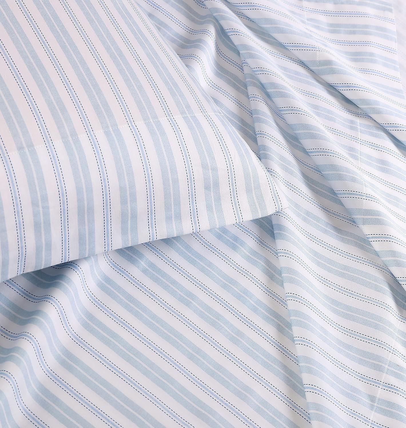 Laura Ashley Home - Queen Sheets, Soft Sateen Cotton Bedding Set - Sleek, Smooth, & Breathable Home Decor (Fern Blue, Queen) image number 2