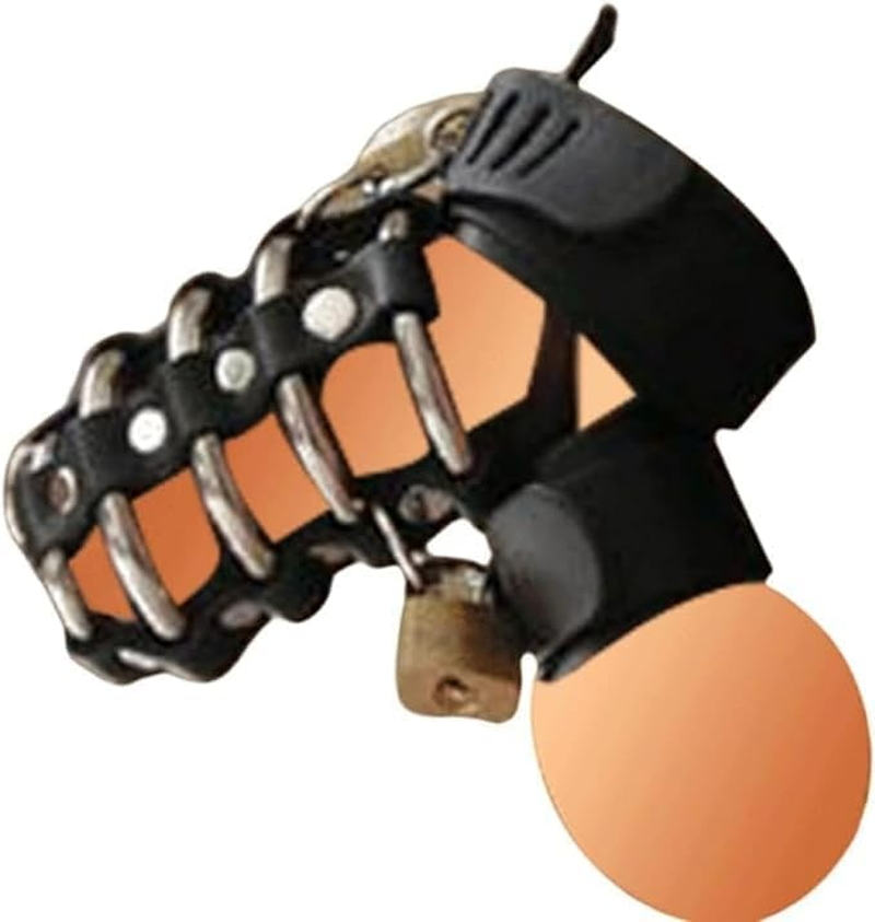 Real Leather Metal Ring Scrotum BDSM Male Chastity Ball Stretcher Device Cage for Men Adults Sex Toys