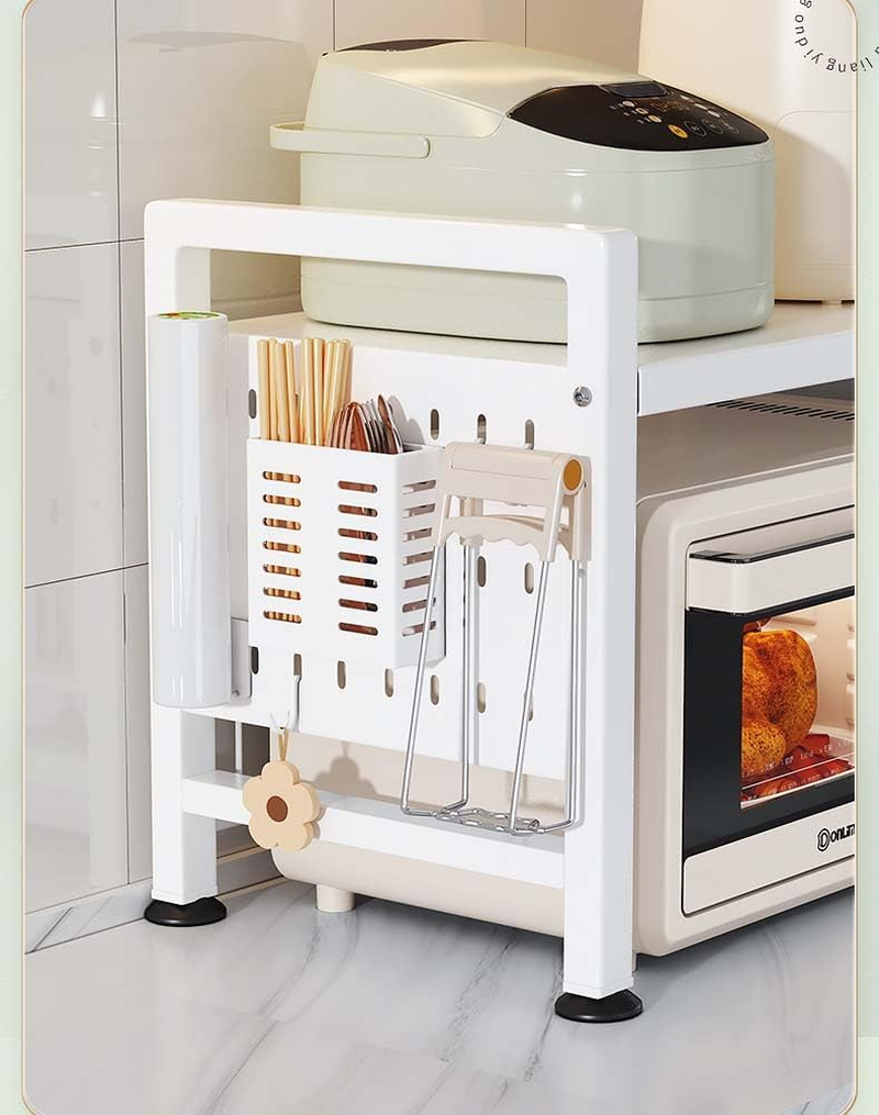 QNA Multifunctional Microwave Shelf, 2 Tier Oven Stand, Kitchen Storage & Organisation, Countertop Organizer with Adjustable Width & Height (Black) image number 6