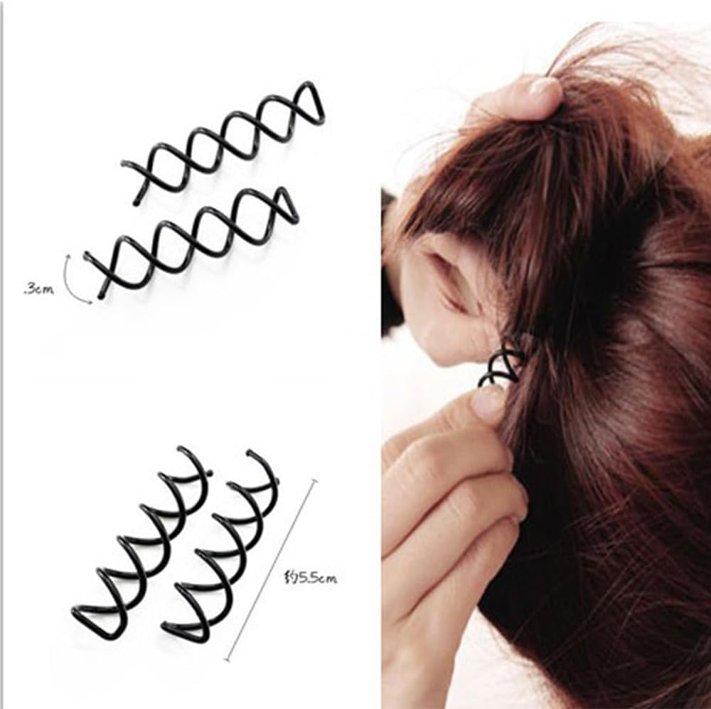 ANCLLO 20 Pcs Black Spiral Hair Pin Rotating Hair Pin Twist Hair Pin Bun Stick Pick DIY Hairstyles image number 3