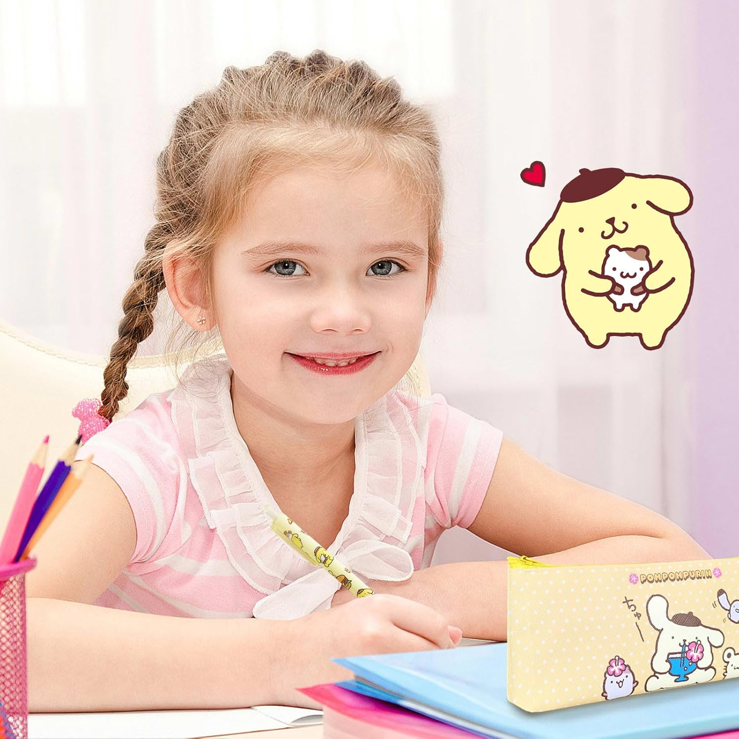 Koiswim Cute Pompompurin School Supplies Set - Gel Pens, Journal Notebook, 50 Stickers, Pencil Cse, Kawaii Stationery Set, Back to School Gift, Yellow Pompompurin image number 3