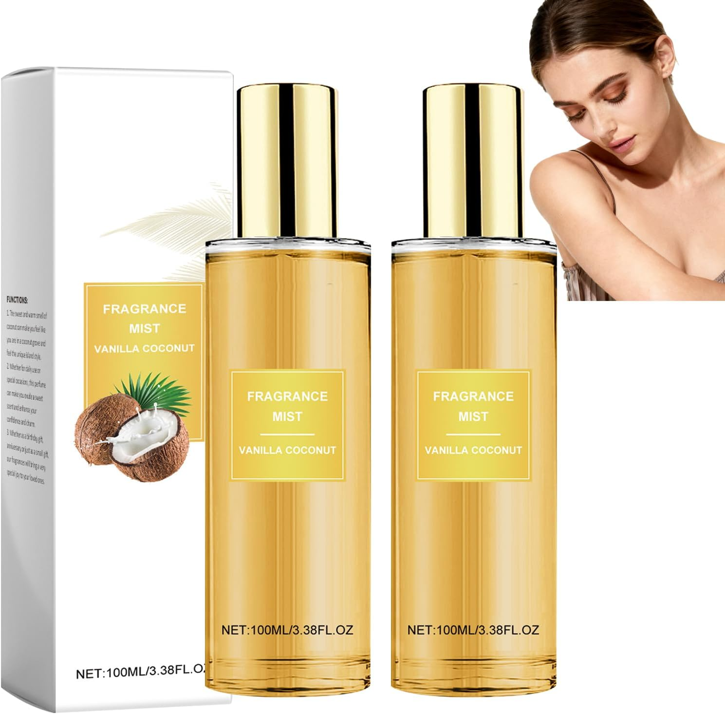 Vanilla Coconut Fragrance Mist, Long Lasting Hair and Body Mist, Body Spray Perfume Women, Long-Lasting Fragrance, Vanilla Coconut Passion Body Spray, Lightweight & Refreshing, for Women & Men (2Pcs)