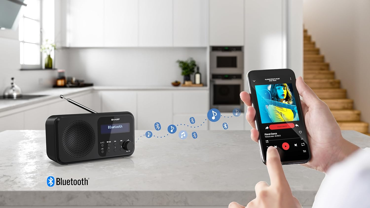 SHARP DR-P420(BK) Tokyo Portable Digital Radio with Bluetooth 5.0, Mono DAB+/FM Audio Player, Compact & Lightweight, Usb/Battery Powered, Dual Alarm Clock & 40 Pre-Sets &ndash; Midnight Black - Black image number 6